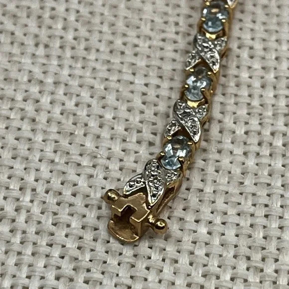 ✨ Vintage Sterling Silver & Gold-Plated Blue Gemstone Bracelet - Picture 11 of 16